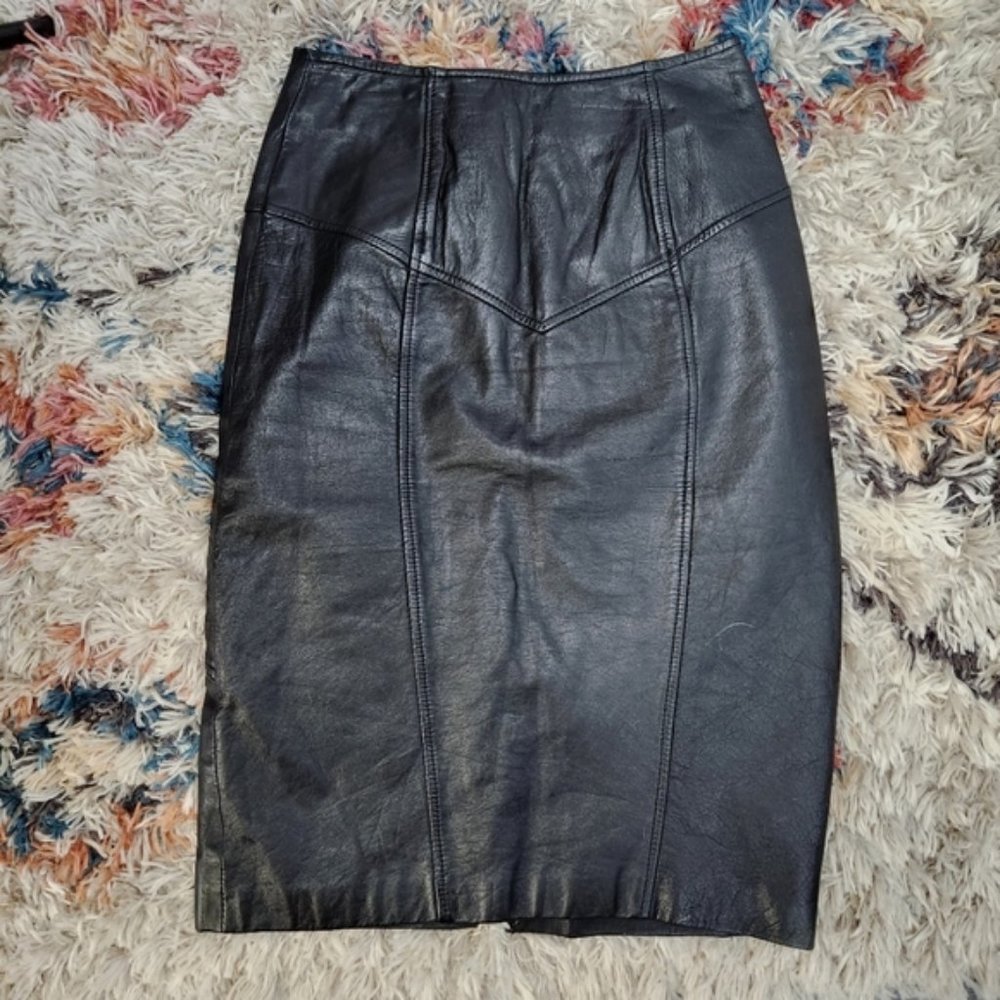 Vintage Black Leather Pencil Skirt